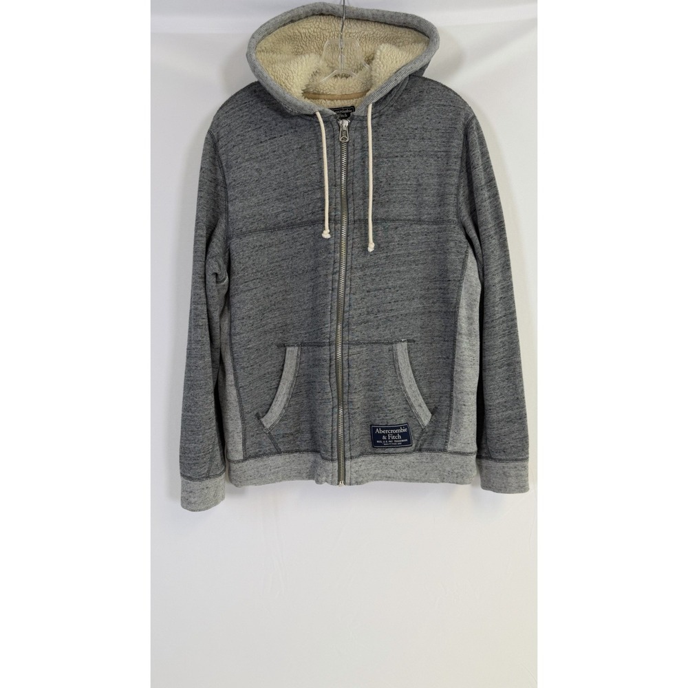 VTG Abercrombie & Fitch Men's Full Zip‎ Sherpa Lined Hoodie Gray Sz L